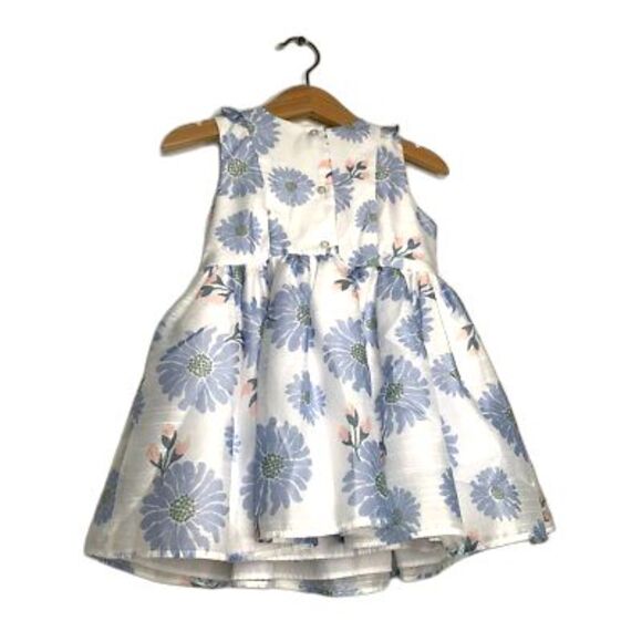 Pippa & Julie Girls A-Line Dress White Blue Floral Crew Sleeveless Lined Bow 24M - Picture 2 of 10